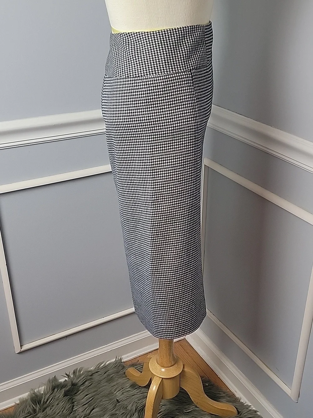 ANN TAYLOR Black Cream Houndstooth Wool Blend Classic Pencil Office‎ Skirt 10